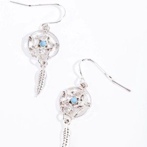 Mini Dream Catcher Turquoise Silver Drop Earrings